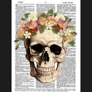 Flower Crown Gothic Skull Dictionary Art Print
